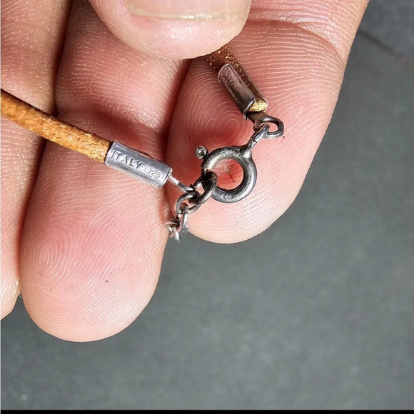 Rectangle Yellow Natural Gemstone Pendant 16" Leather Necklace Sterling Clasp - Picture 5 of 6